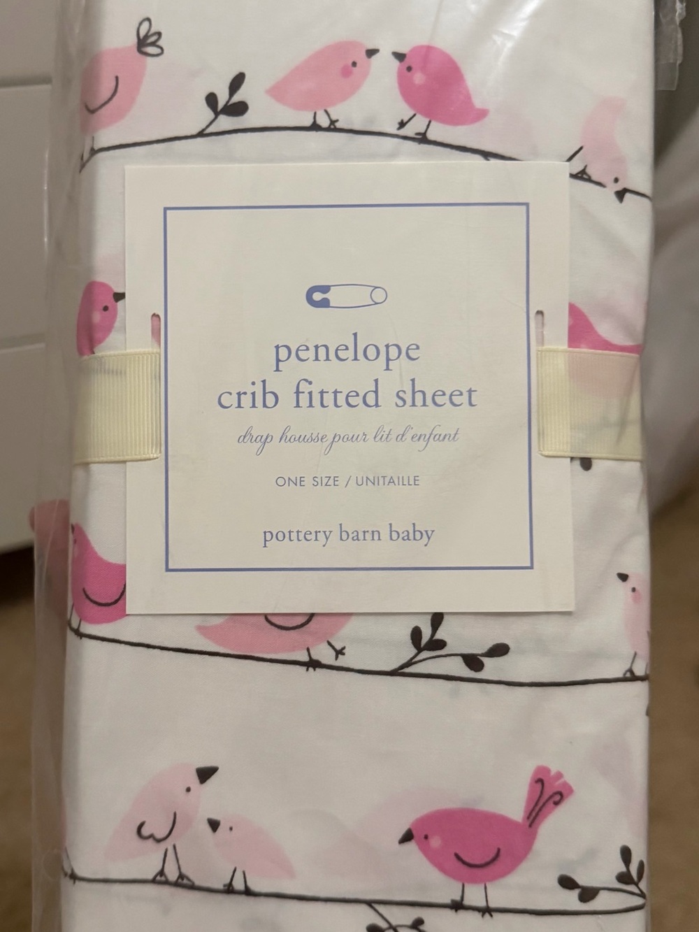 Pottery Barn Kids Penelope Pink Bird Crib Fitted Sheet